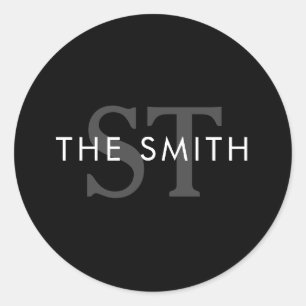 Elegant Black and White Initial Monogram Custom  Classic Round Sticker