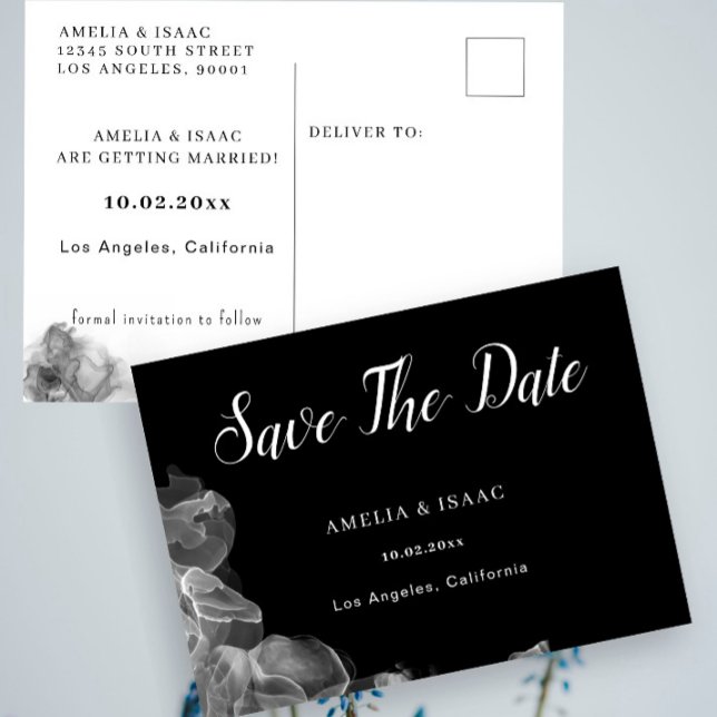 Elegant Black and White Ink Wedding Save The Date Postcard (Creator Uploaded)