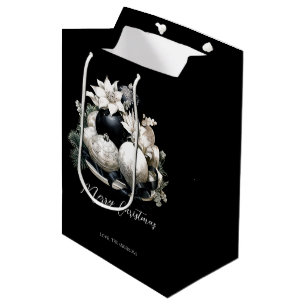 Elegant black and white ivory Christmas ornament Medium Gift Bag