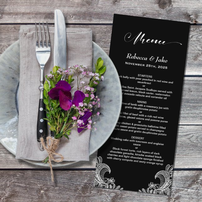Elegant Black and White Lace Wedding Menu (Creator Uploaded)