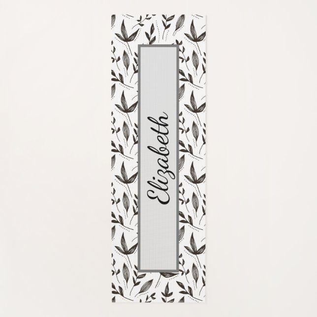 elegant black and white leaf pattern Yoga Mat (Front)