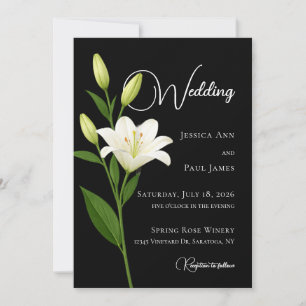 Elegant Black and White Lily Wedding Invitation