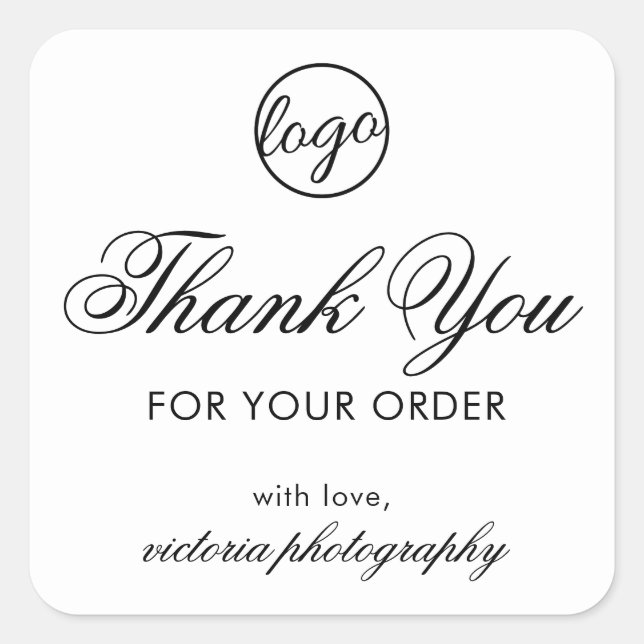 Elegant Black and White Logo Thank You Business Square Sticker (Front)