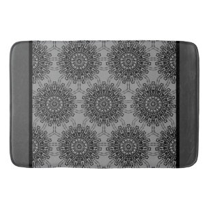 Elegant Black and White Mandala Pattern with Grey Bath Mat
