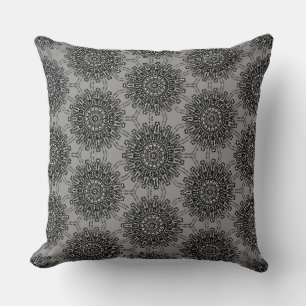 Elegant Black and White Mandala Pattern with Grey Cushion