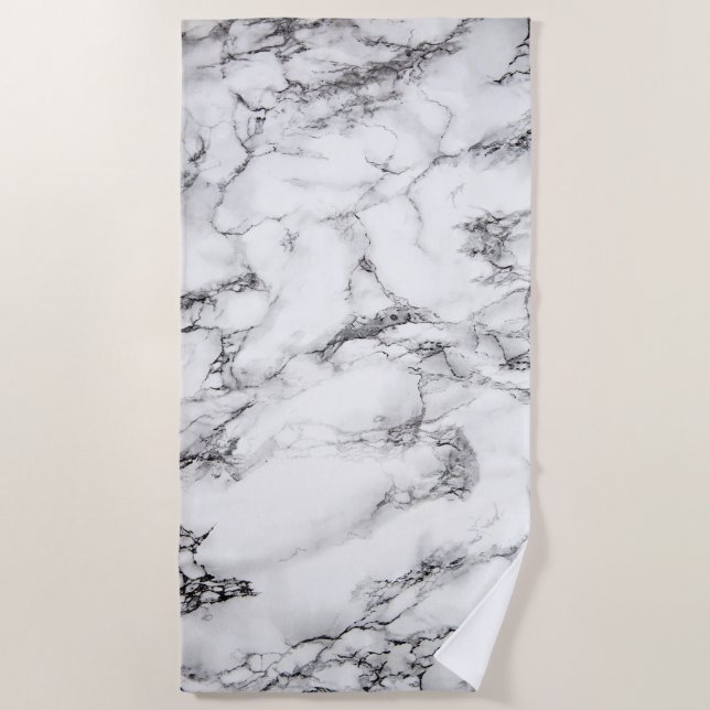 Elegant Black And White Marble Pattern Beach Towel (Front)