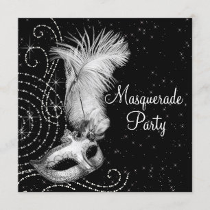 Elegant Black and White Masquerade Party Invitation