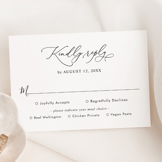 Elegant Black and White Meal Options Wedding RSVP Card (Creator Uploaded)