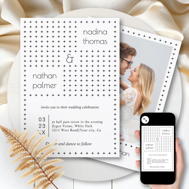 Elegant black and white minimalist photo wedding invitation (Creator Uploaded)