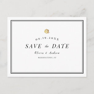 Elegant black and white minimalist save the date announcement postcard