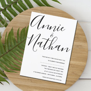 Elegant Black and White Minimalist Script Wedding Invitation