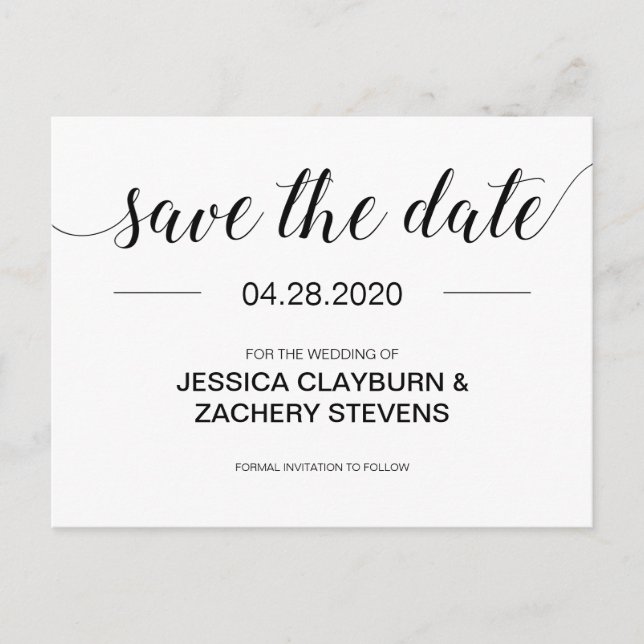 Elegant Black and White Minimalist Wedding Announcement Postcard (Front)