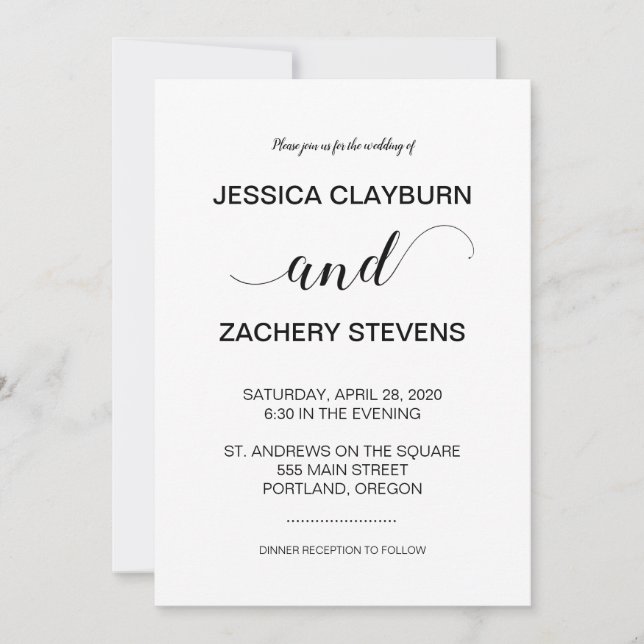 Elegant Black and White Minimalist Wedding Invitation (Front)