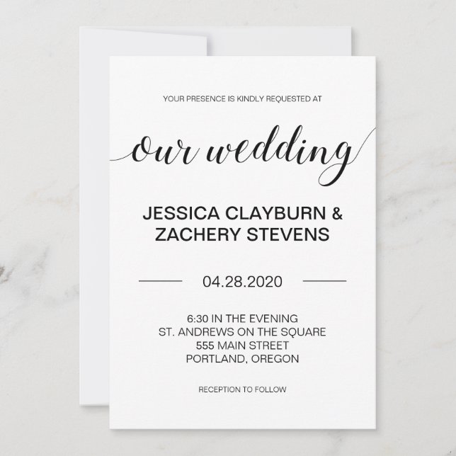 Elegant Black and White Minimalist Wedding Invitation (Front)