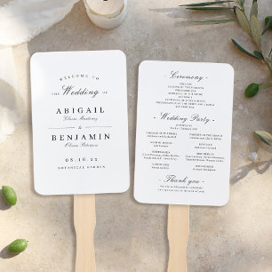 Elegant black and white minimalist wedding program hand fan