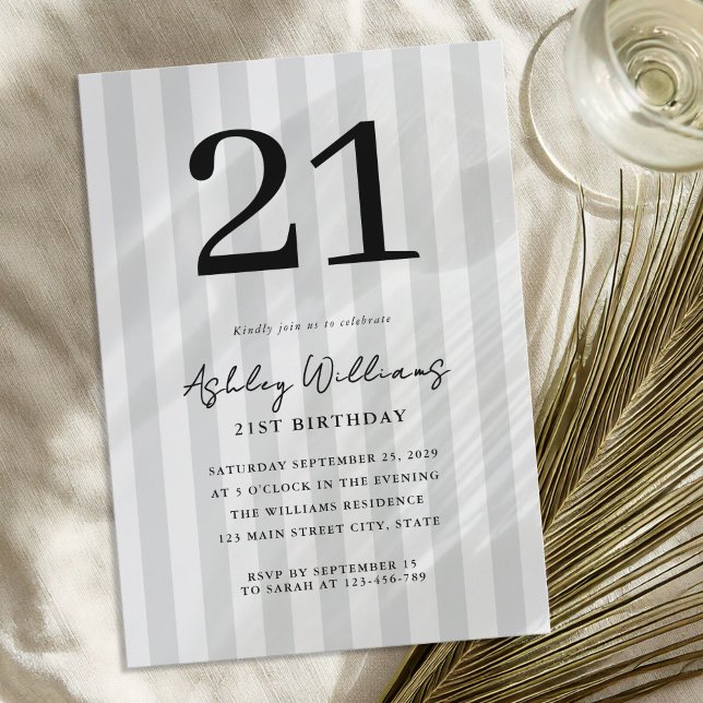Elegant Black and White Modern 21st Birthday Invitation (Creator Uploaded)