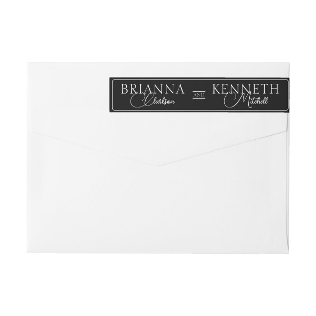 Elegant Black and White Modern and Script Wedding Wrap Around Label (Back)