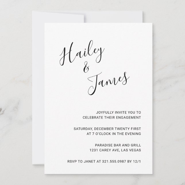 Elegant Black and White Modern Engagement Party Invitation (Front)