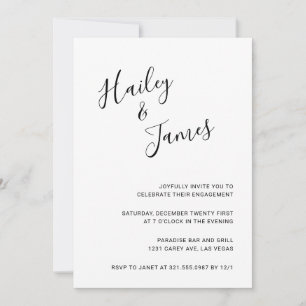Elegant Black and White Modern Engagement Party Invitation