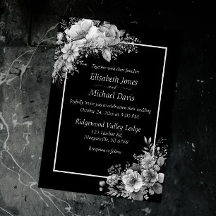 Elegant Black And White Modern Gothic Wedding Invitation