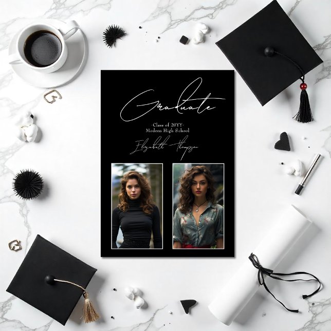Elegant Black and White Modern Graduation Photo Announcement (Elegant Black and White Modern Graduation Photo Announcement)