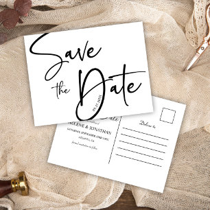 Elegant Black And White Modern Minimalist Wedding Postcard