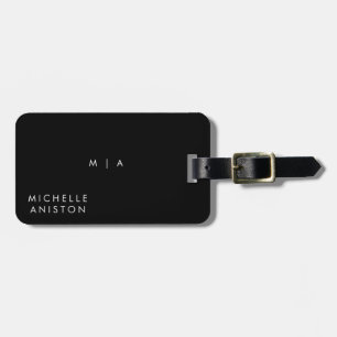 Elegant Black and White Modern Monogram Custom Luggage Tag