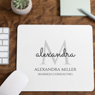 Elegant Black and White Modern Monogram Name Mouse Pad