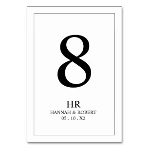 Elegant Black and White Modern Monogram Wedding Table Number