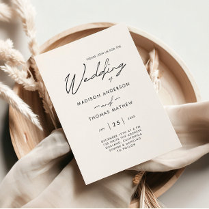 Elegant Black and White Modern Typography Wedding Invitation