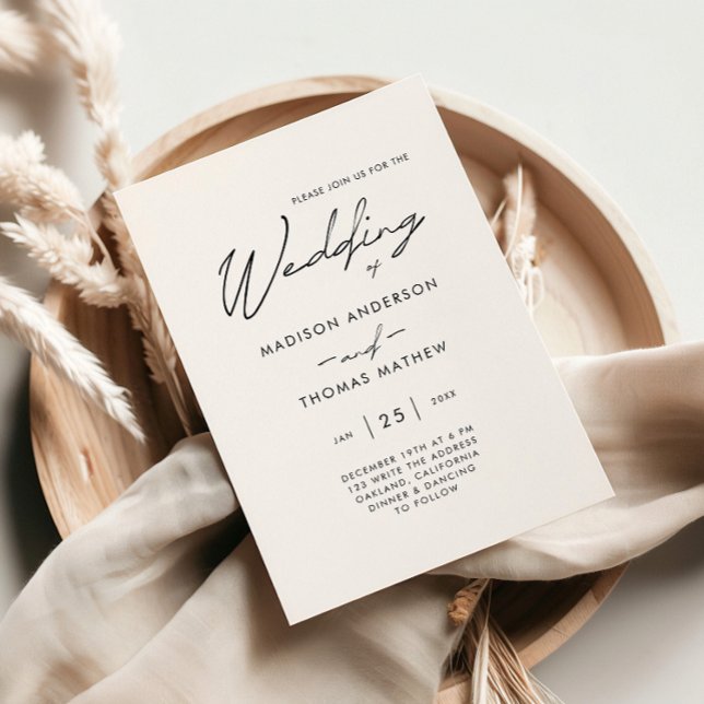 Elegant Black and White Modern Typography Wedding Invitation (Creator Uploaded)