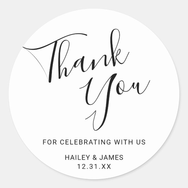 Elegant Black and White Modern Wedding Classic Round Sticker (Front)