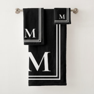 Elegant Black and White Monogram Bath Towel Set