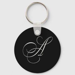 Elegant black and white monogram - initial A Key Ring