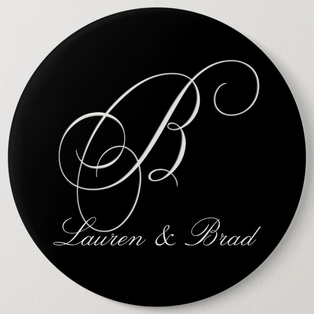 Elegant black and white monogram - initial b 6 cm round badge (Front)
