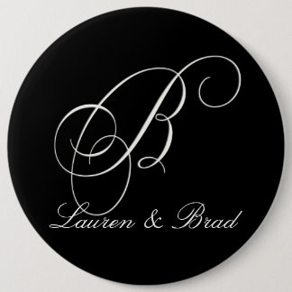 Elegant black and white monogram - initial b 6 cm round badge