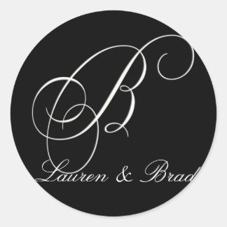 Elegant black and white monogram - initial B Classic Round Sticker