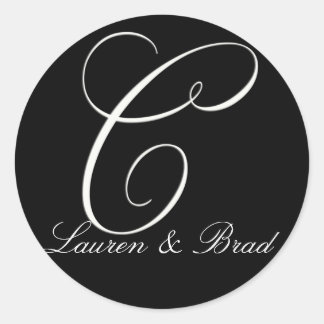 Elegant black and white monogram - initial C Classic Round Sticker