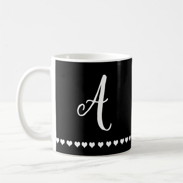 Elegant Black and White Monogram Initial Coffee Mug (Left)