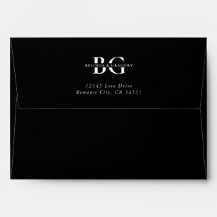 Elegant Black and White Monogram Initials Wedding Envelope