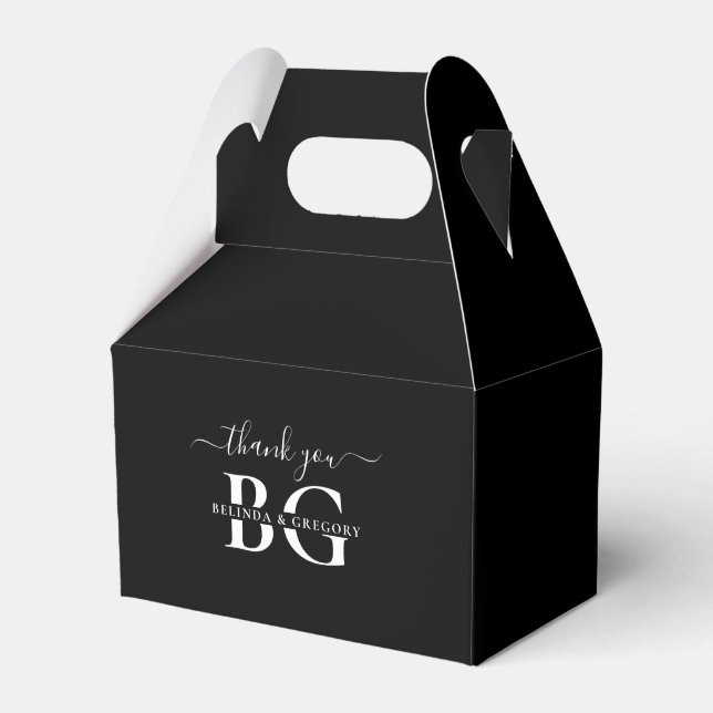 Elegant Black and White Monogram Initials Wedding Favour Box (Front Side)