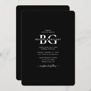 Elegant Black and White Monogram Initials Wedding Invitation