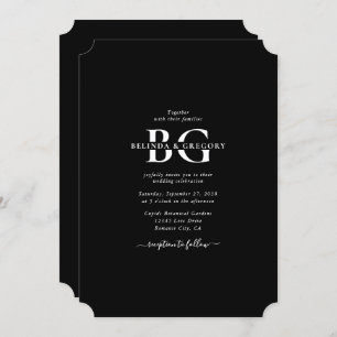 Elegant Black and White Monogram Initials Wedding  Invitation
