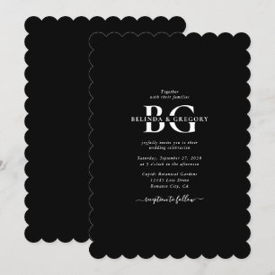 Elegant Black and White Monogram Initials Wedding  Invitation