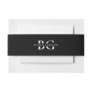 Elegant Black and White Monogram Initials Wedding Invitation Belly Band