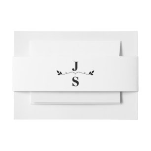 Elegant Black and White Monogram Initials Wedding Invitation Belly Band