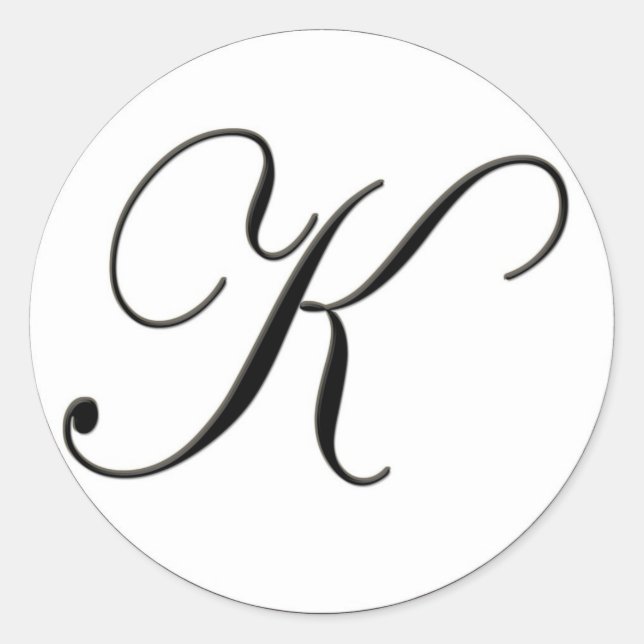 Elegant Black and White Monogram K Classic Round Sticker (Front)