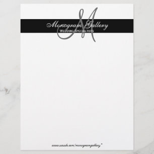 Elegant Black and White Monogram Letterhead Linen