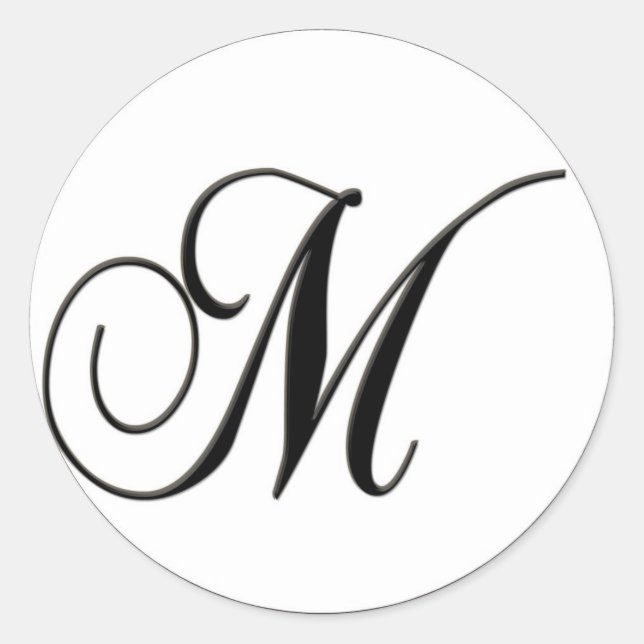 Elegant Black and White Monogram M Classic Round Sticker (Front)