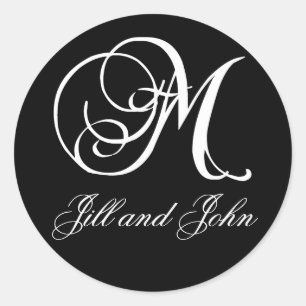 Elegant Black and White Monogram M Names Stickers